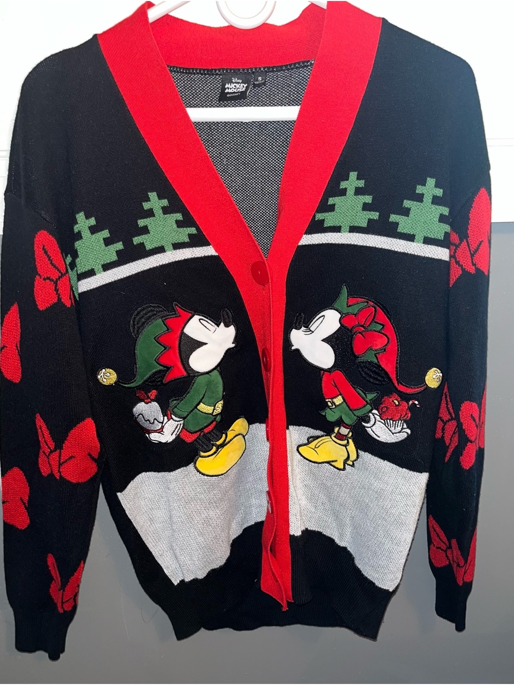 Disney Black, Red and Green Mickey & Minnie Holiday Cardigan